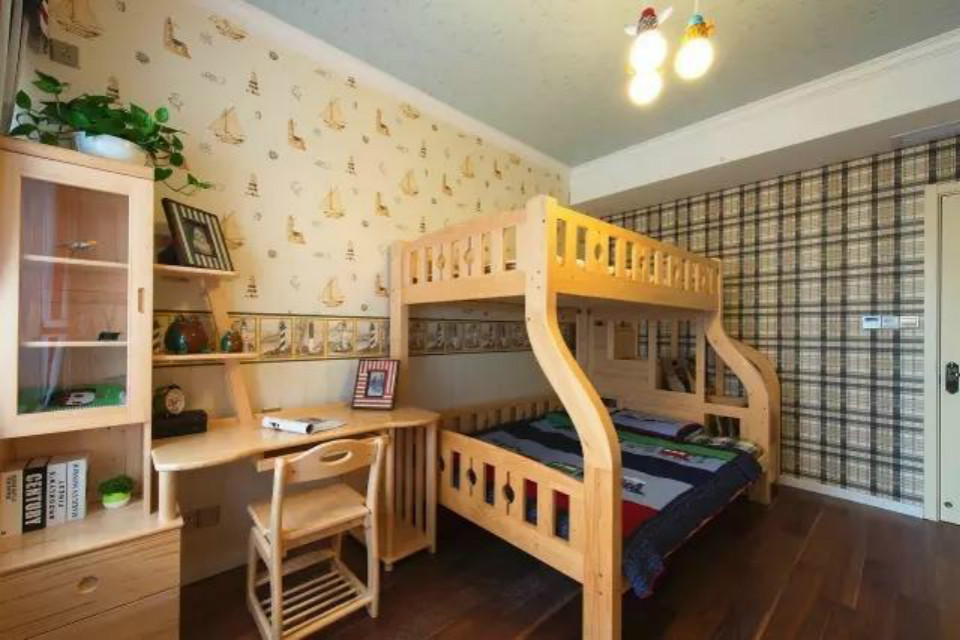 美式设计儿童房实木高低床